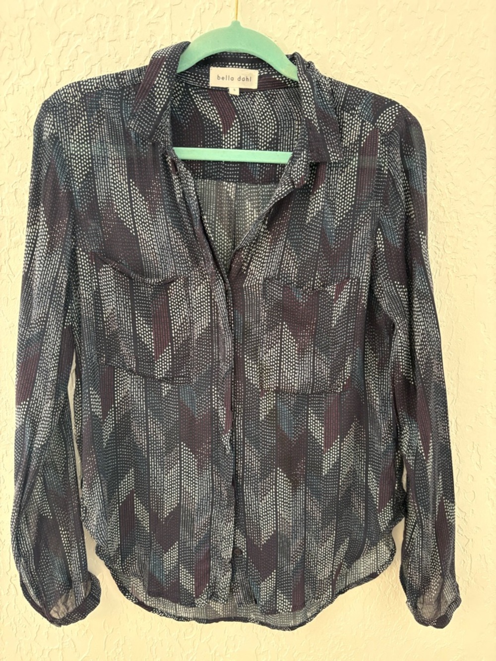 Bella Dahl Navy, Gray & Plum Geometric Button-Down Blouse